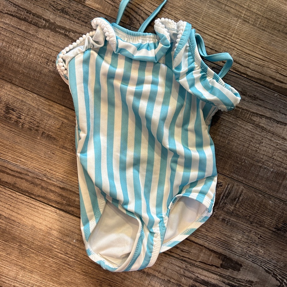 Blue and White Striped Swimsuit